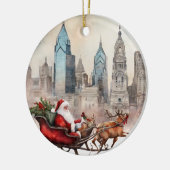 Philly Skyline mit Santa & Reindeer Keramik Ornament (Links)