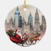 Philly Skyline mit Santa & Reindeer Keramik Ornament (Hinten)