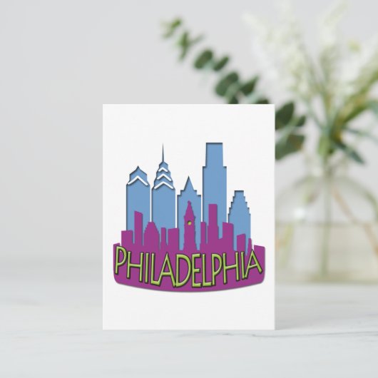 Philly Skyline Newwave cool Postkarte (Stehend Vorderseite)