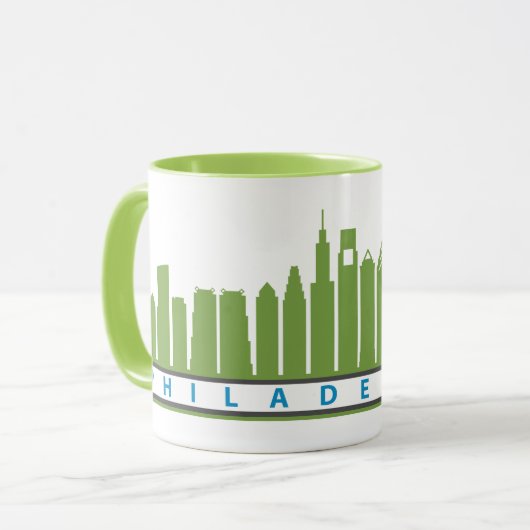 Philly Skyline-Tasse 2019 in Limonem u. in Grauem Tasse (Vorderseite Links)