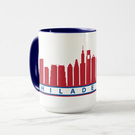 Philly Skyline-Tasse 2019 in rotem weißem u. blau Tasse (Vorderseite Links)