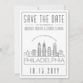 Philly Wedding | Stilisierte Skyline Save the Date Einladung (Vorderseite)