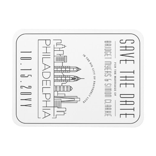 Philly Wedding Stylized Skyline Save the Date Magnet (Horizontal)