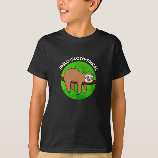Philo-sloth-phical Funny Animal Sloth Pun Dark BG T-Shirt (Vorderseite)