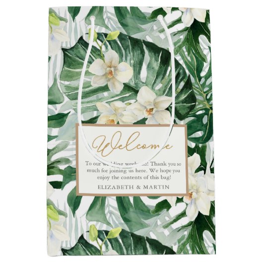 Philodendron Tropical Blätter Wedding Welcome Mittlere Geschenktüte (Vorderseite)