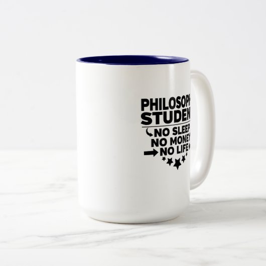 Philosophie Student kein Schlaf kein Geld kein Leb Zweifarbige Tasse (VorderseiteRechts)