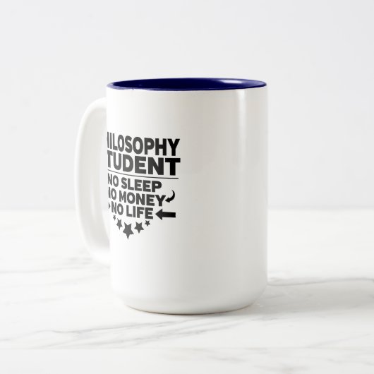 Philosophie Student kein Schlaf kein Geld kein Leb Zweifarbige Tasse (Vorderseite Links)
