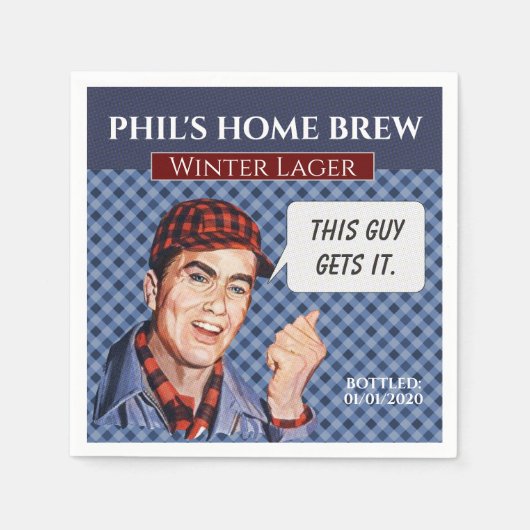 Phil's Zuhause Brew - blau kariert Serviette (Vorderseite)