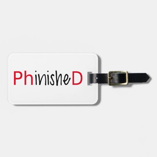 Phinished, Wortkunst, Textentwurf für PhD Gepäckanhänger (Vorderseite horizontal)