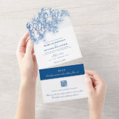 Phippsburg Maine Elegant Navy QR Wedding All In One Einladung (Abreißen)