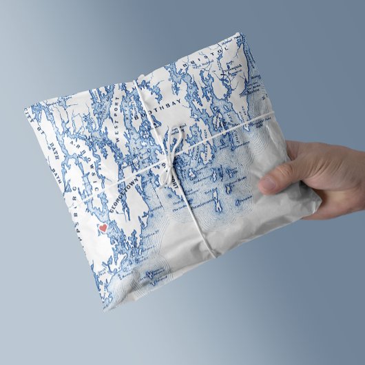 Phippsburg Maine Karte 1774 Inn Blue Seidenpapier