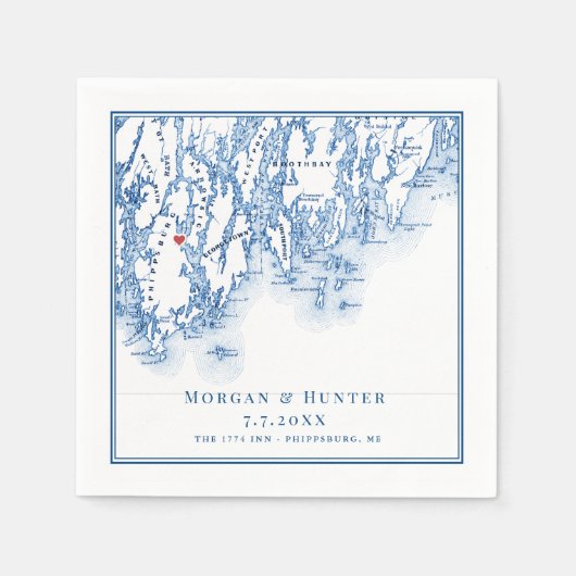 Phippsburg Maine Map Navy Elegant Wedding Serviette (Vorderseite)