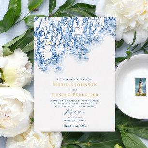 Phippsburg Maine Wedding Elegantes Gold Folieneinladung