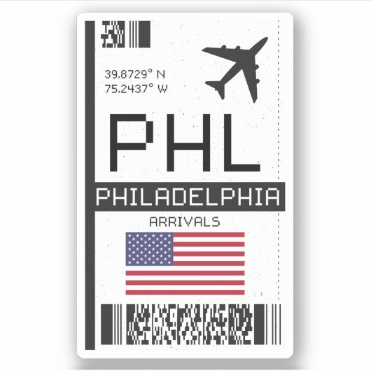 PHL Philadelphia, American Airport Boarding Pass Aufkleber (Vorderseite)