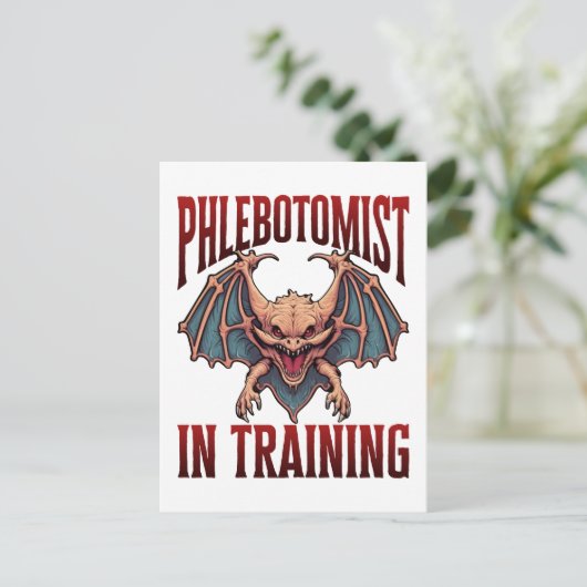 Phlebotomist in Training Funny Student Bat Postkarte (Stehend Vorderseite)