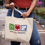 Phlebotomist Peace Liebe Phlebotomy Office Jumbo Stoffbeutel<br><div class="desc">Ein cooles Phlebotomistisches Weihnachtsgeschenk für einen Blutexperten zeichne und Nadeln. Ein Friedenszeichen,  Herz und Durchstechflaschen aus Blut. Peace Liebe Phlebotomy.</div>