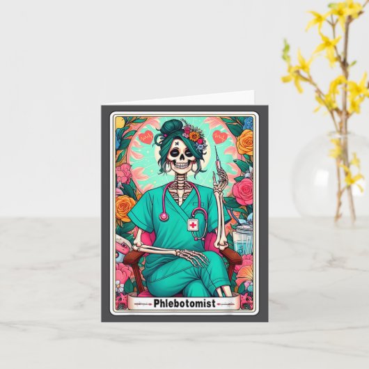 Phlebotomist Tarot Card Skeleton Phlebotomy Tech P Karte (Gelbe Blume)