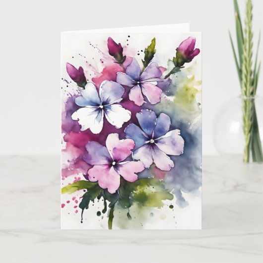 Phlox - Aquarellblumen Karte (Vorderseite)