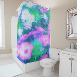 Phlox-Blume in Rosa, Grün, Blau und Weiß. Duschvorhang