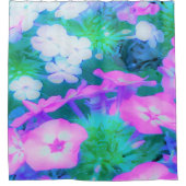 Phlox-Blume in Rosa, Grün, Blau und Weiß. Duschvorhang (Vorderseite)