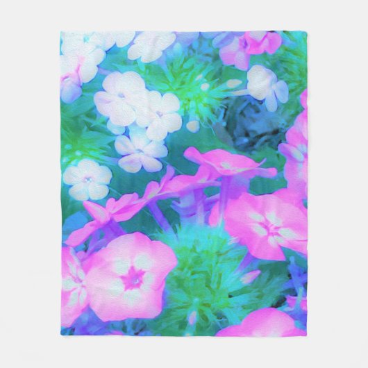 Phlox-Blume in Rosa, Grün, Blau und Weiß. Fleecedecke (Vorderseite)