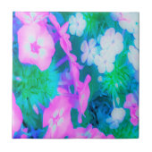 Phlox-Blume in Rosa, Grün, Blau und Weiß. Fliese (Vorderseite)