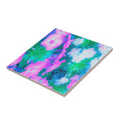 Phlox-Blume in Rosa, Grün, Blau und Weiß. Fliese (Seite)