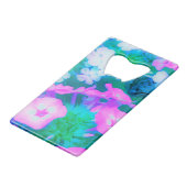 Phlox-Blume in Rosa, Grün, Blau und Weiß. Geldbeutel Flaschenöffner (Rückseite Schrägansicht)