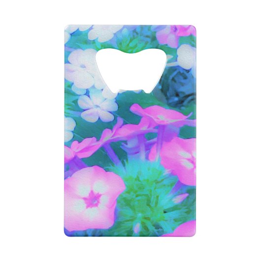 Phlox-Blume in Rosa, Grün, Blau und Weiß. Geldbeutel Flaschenöffner (Rückseite)