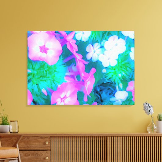 Phlox-Blume in Rosa, Grün, Blau und Weiß. Leinwanddruck (Insitu (Wohnzimmer))