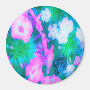 Phlox-Blume in Rosa, Grün, Blau und Weiß. Magnet