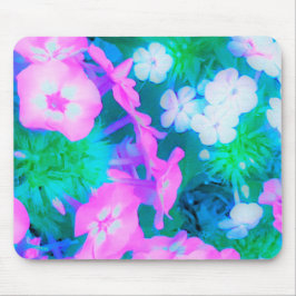 Phlox-Blume in Rosa, Grün, Blau und Weiß. Mousepad