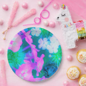 Phlox-Blume in Rosa, Grün, Blau und Weiß. Pappteller (Party)