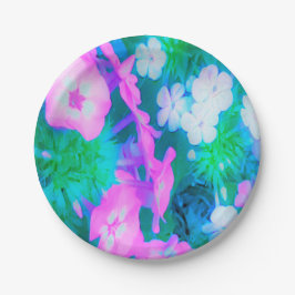 Phlox-Blume in Rosa, Grün, Blau und Weiß. Pappteller
