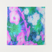 Phlox-Blume in Rosa, Grün, Blau und Weiß. Wandteppich (Vorderseite (Horizontal))