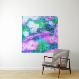 Phlox-Blume in Rosa, Grün, Blau und Weiß. Wandteppich