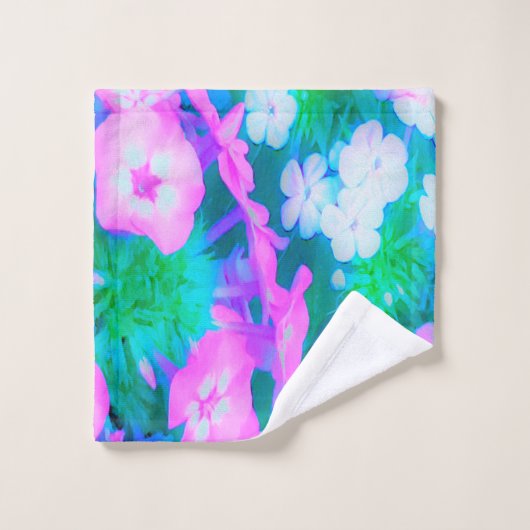 Phlox-Blume in Rosa, Grün, Blau und Weiß. Waschlappen (Waschlappen)