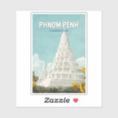 Phnom Penh Cambodia Illustration Travel Art Retro Aufkleber (Blatt)