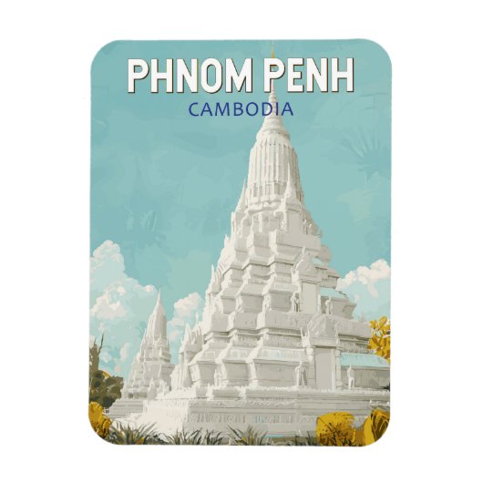 Phnom Penh Cambodia Illustration Travel Art Retro Magnet (Vertikal)