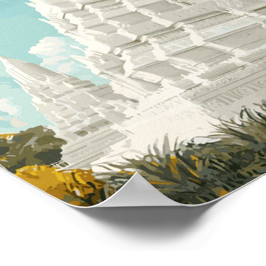 Phnom Penh Cambodia Illustration Travel Art Retro Poster (Ecke)