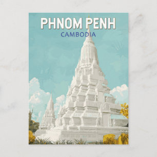 Phnom Penh Cambodia Illustration Travel Art Retro Postkarte