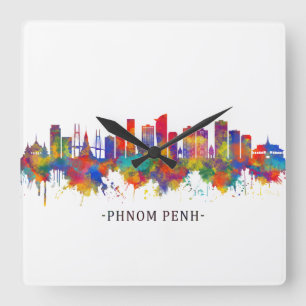 Phnom Penh Cambodia Skyline Quadratische Wanduhr