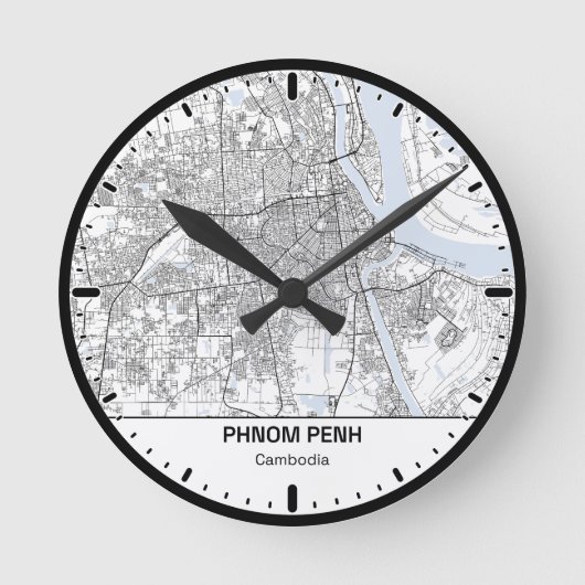 Phnom Penh Clock City Line Art Runde Wanduhr (Vorderseite)