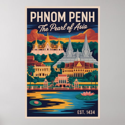 Phnom Penh Kambodscha Retro-Reiseposter-Kunst Poster (Vorne)