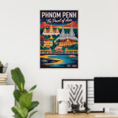Phnom Penh Kambodscha Retro-Reiseposter-Kunst Poster (Heimbüro)