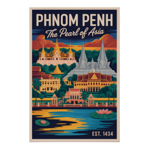Phnom Penh Kambodscha Retro-Reiseposter-Kunst Poster