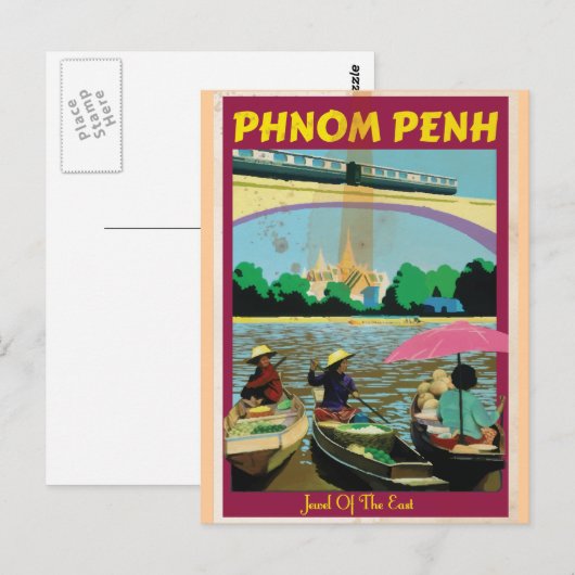Phnom Penh Vintage Reiseplakat Postkarte (Vorne/Hinten)
