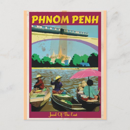 Phnom Penh Vintage-Reiseposter Postkarte (Vorderseite)