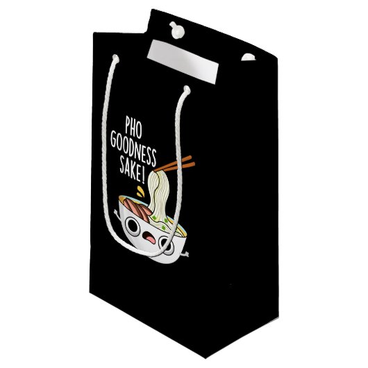 Pho Goodness Sake Funny Noodle Puff Dark BG Kleine Geschenktüte (Vorderseite Schrägansicht)