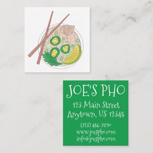 PHO Vietnamesisch Food Chicken Noodle Soup Chopsti Quadratische Visitenkarte (Vorne/Hinten)